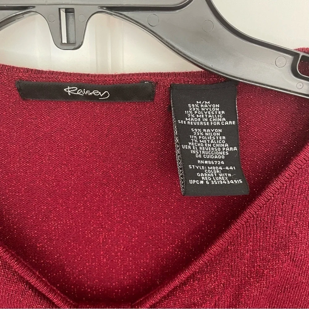 Ralsey Red Sparkly Metallic 3/4 Bell Sleeve V-Neck Keyhole